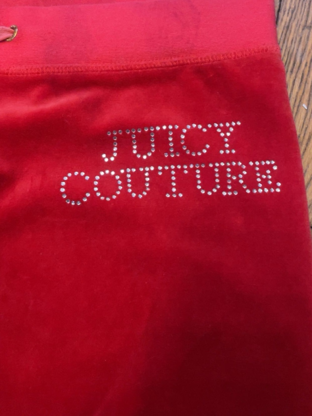 Juicy Couture Rhinestone Logo Red Velour Bottoms